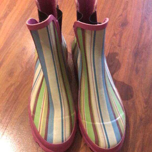 LL Bean Striped rubber booties size 7 pink green - Picture 3 of 8
